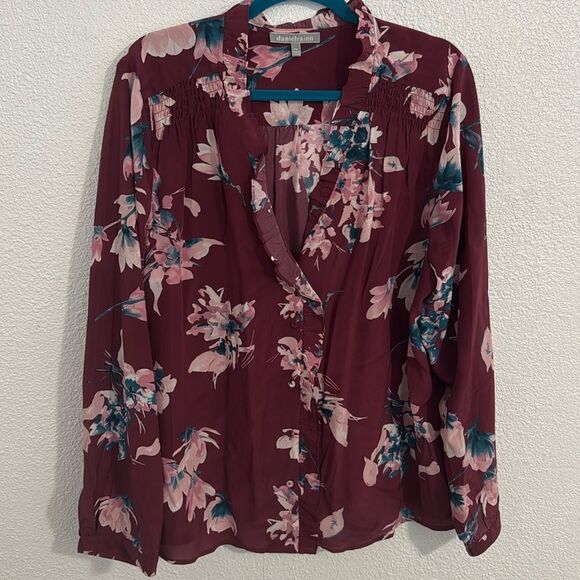 Daniel Rainn- maroon floral chifon blouse- Size XXL - Picture 1 of 7